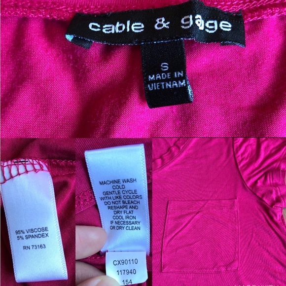 CABLE & GAUGE Pocket Tee Shirt V Neck Short Sleeve Boysenberry Small Women’s - Picture 5 of 16